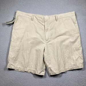 Breakwater Chino Shorts Mens 46x9 NEW Tan Linen Cotton Blend Flat Front Summer